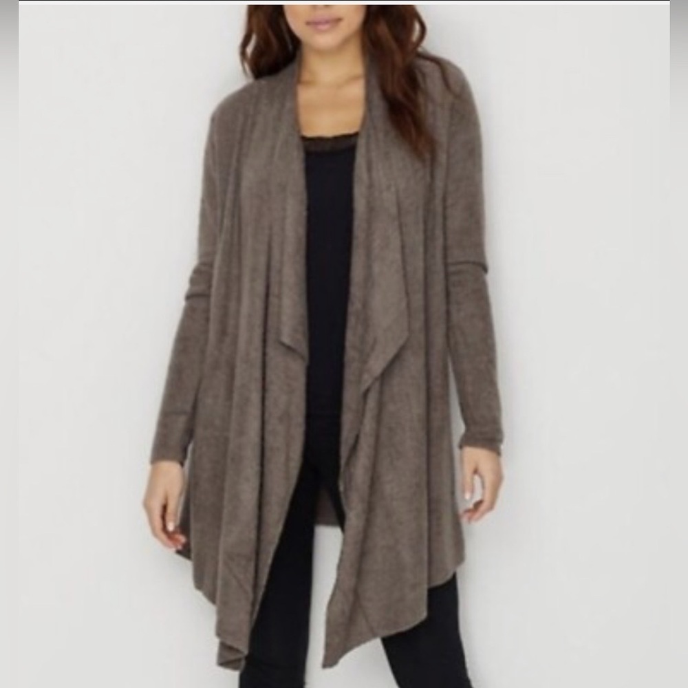 Barefoot Dreams Sz 1X Bamboo Chic Lite Asymmetrical Cardigan Wrap Brown/Taupe